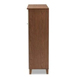 Coolidge 11 Shelf Wood Shoe Cabinet With Drawer White/Walnut - Baxton Studio -Home Furniture Shop-Baxton Studio GUEST 662bbc0d d9de 4764 ba12 a09b17a892a4