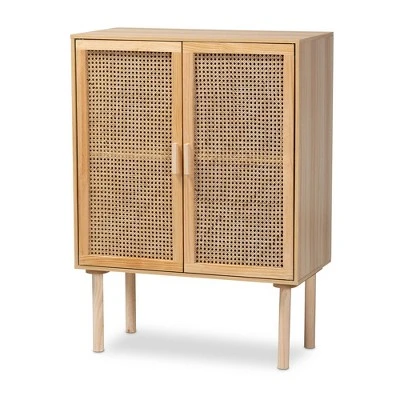 Maclean Rattan Wood 2 Door Storage Cabinet Natural/Brown - Baxton Studio 4 Maclean Rattan Wood 2 Door Storage Cabinet Natural/Brown - Baxton Studio - Image 2