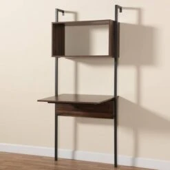 Fariat Walnut Wood And Metal Display Shelf With Desk Brown/Black - Baxton Studio -Home Furniture Shop-Baxton Studio GUEST 668a632f d1f8 47e6 9cc1 25d5da5b585c