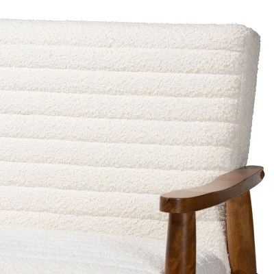 Stratton Boucle Fabric And Wood Sofa White/Walnut Brown - Baxton Studio 7 Stratton Boucle Fabric And Wood Sofa White/Walnut Brown - Baxton Studio - Image 5