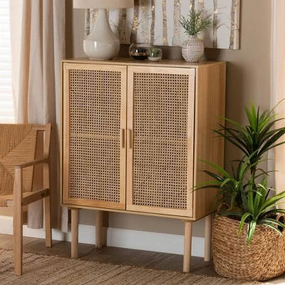 Maclean Rattan Wood 2 Door Storage Cabinet Natural/Brown - Baxton Studio 6 Maclean Rattan Wood 2 Door Storage Cabinet Natural/Brown - Baxton Studio - Image 4