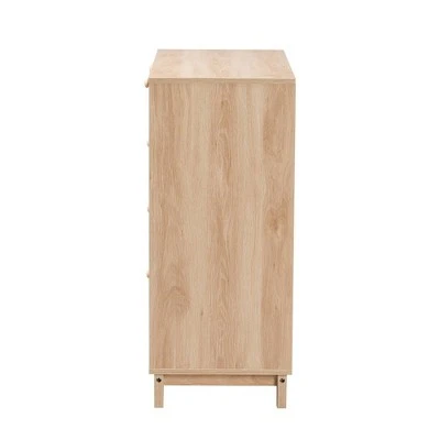 Elsbeth Wood And Natural Rattan 5 Drawer Storage Cabinet Oak Brown/Natural Brown - Baxton Studio 6 Elsbeth Wood And Natural Rattan 5 Drawer Storage Cabinet Oak Brown/Natural Brown - Baxton Studio - Image 4
