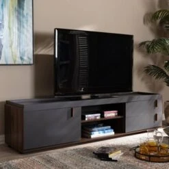 2 Drawer Rikke Two-Tone Wood TV Stand For TVs Up To 65" Gray - Baxton Studio 11 2 Drawer Rikke Two-Tone Wood TV Stand For TVs Up To 65" Gray - Baxton Studio -Home Furniture Shop-Baxton Studio GUEST 680eaab8 ec69 4b36 962e d9342c8b3b64