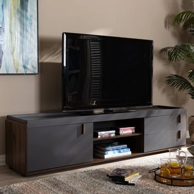 2 Drawer Rikke Two-Tone Wood TV Stand For TVs Up To 65" Gray - Baxton Studio 5 2 Drawer Rikke Two-Tone Wood TV Stand For TVs Up To 65" Gray - Baxton Studio - Image 3