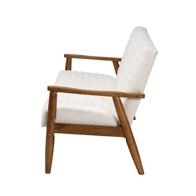 Stratton Boucle Fabric And Wood Sofa White/Walnut Brown - Baxton Studio 5 Stratton Boucle Fabric And Wood Sofa White/Walnut Brown - Baxton Studio - Image 3