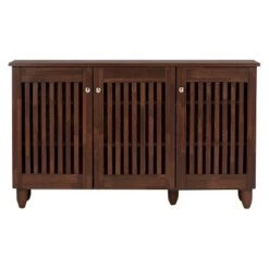 Fernanda Modern And Contemporary 3-Door Wooden Entryway Shoes Storage Wide Cabinet - Oak Brown - Baxton Studio