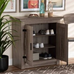 Bruce Farmhouse Wood 2 Doors Shoe Storage Cabinet Oak/Brown - Baxton Studio -Home Furniture Shop-Baxton Studio GUEST 6895b759 c4e3 4b5b 9ba7 63d8a898daf1