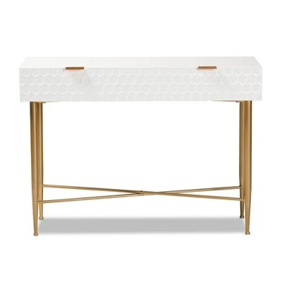 Galia Wood And Metal 1 Drawer Console Table White/Gold - Baxton Studio 4 Galia Wood And Metal 1 Drawer Console Table White/Gold - Baxton Studio - Image 2