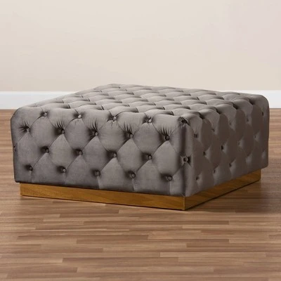 Verene Velvet Upholstered Square Cocktail Ottoman Gray/Gold - Baxton Studio 7 Verene Velvet Upholstered Square Cocktail Ottoman Gray/Gold - Baxton Studio - Image 5