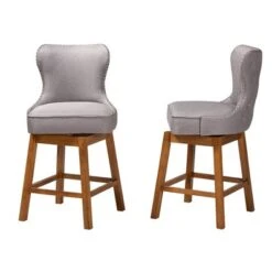2pc Gradisca Wood Swivel Counter Stool Set Gray/Walnut Brown - Baxton Studio -Home Furniture Shop-Baxton Studio GUEST 691a1aad 7739 4be7 af24 9f8e9f0e463b