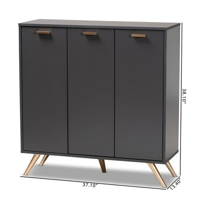 Kelson Wood 3 Door Cabinet Dark Gray/Gold - Baxton Studio 11 Kelson Wood 3 Door Cabinet Dark Gray/Gold - Baxton Studio - Image 9