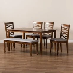 6pc Lanier Dining Set Gray/Walnut/Brown - Baxton Studio -Home Furniture Shop-Baxton Studio GUEST 692c920c 575f 4463 9d57 8edbd64e4564