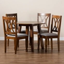 5pc Leon Modern Fabric Upholstered And Wood Dining Set Gray/Walnut - Baxton Studio -Home Furniture Shop-Baxton Studio GUEST 69a2aed7 64ff 4ece 9809 09c18e69a1b7