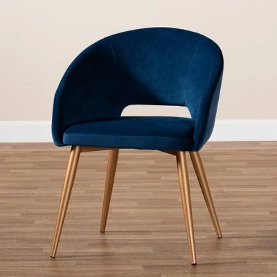Vianne Velvet Upholstered Metal Dining Chair Navy Blue/Gold - Baxton Studio 9 Vianne Velvet Upholstered Metal Dining Chair Navy Blue/Gold - Baxton Studio - Image 7