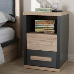 Pandora Modern And Contemporary Two-Tone 2 Drawer Nightstand Dark Gray - Baxton Studio -Home Furniture Shop-Baxton Studio GUEST 69c9f9c0 2658 49db 8ca7 11c14bf766cf