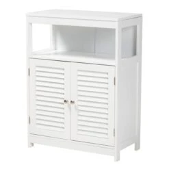 Rivera Wood And Metal 2 Door Bathroom Storage Cabinet White/Silver - Baxton Studio