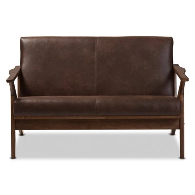 Bianca Mid-Modern Walnut Wood Distressed Faux Leather 2 Seater Loveseat Dark Brown - Baxton Studio 3 Bianca Mid-Modern Walnut Wood Distressed Faux Leather 2 Seater Loveseat Dark Brown - Baxton Studio