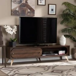 Dena Wood And Gold TV Stand For TVs Up To 60" Walnut - Baxton Studio -Home Furniture Shop-Baxton Studio GUEST 6b536714 cefe 465a bbd0 f91c48c0a39f