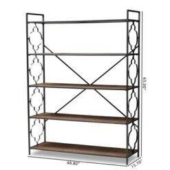 65" 5 Shelf Mirna Iron & Natural Oak Wood Quatrefoil Accent Bookshelf Brown/Black - Baxton Studio -Home Furniture Shop-Baxton Studio GUEST 6bac530f e855 421a b4b3 32bf342b92c3