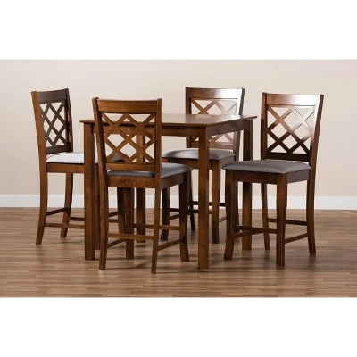 5pc Alora Fabric Upholstered Wood Pub Counter Height Dining Set Gray/Brown - Baxton Studio 8 5pc Alora Fabric Upholstered Wood Pub Counter Height Dining Set Gray/Brown - Baxton Studio - Image 6