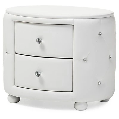 Davina Hollywood Glamour Style Oval 2 - Drawer Faux Leather Upholstered Nightstand - Baxton Studio 9 Davina Hollywood Glamour Style Oval 2 - Drawer Faux Leather Upholstered Nightstand - Baxton Studio - Image 7