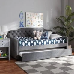 Freda Velvet Fabric Upholstered Button Tufted Daybed With Trundle - Baxton Studio 18 Freda Velvet Fabric Upholstered Button Tufted Daybed With Trundle - Baxton Studio -Home Furniture Shop-Baxton Studio GUEST 6d8de630 4faf 4a6d 922b a211d62dcb4e