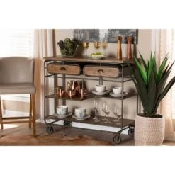2 Drawer Grant Vintage Rustic Industrial Wood And Metal Kitchen Cart Brown/Black - Baxton Studio -Home Furniture Shop-Baxton Studio GUEST 6e1d91f2 4fc5 4421 845b f9ad990f10e7
