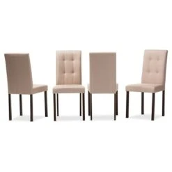 5pc Andrew Modern And Contemporary Fabric Upholstered Grid Tufting Dining Set Dark Brown/Beige - Baxton Studio