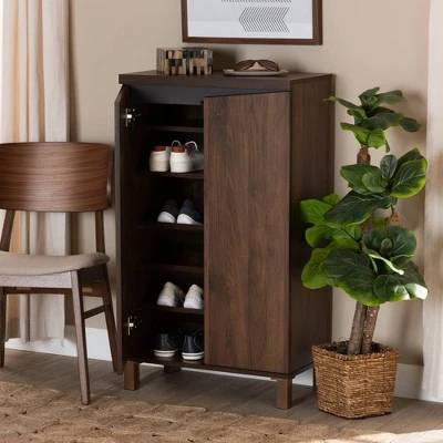 Talon Two-Tone Wood 2 Door Shoe Storage Cabinet Walnut Brown/Dark Gray - Baxton Studio 10 Talon Two-Tone Wood 2 Door Shoe Storage Cabinet Walnut Brown/Dark Gray - Baxton Studio - Image 8