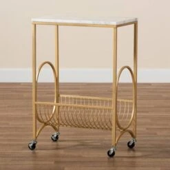 Jacek Metal Wine Cart With Marble Tabletop Gold - Baxton Studio -Home Furniture Shop-Baxton Studio GUEST 6f7d401e 0b85 48c4 83b8 4570d6b65148