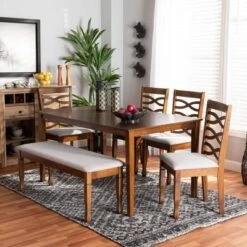 6pc Lanier Dining Set Gray/Walnut/Brown - Baxton Studio -Home Furniture Shop-Baxton Studio GUEST 6f8a32eb 86d7 4276 88f3 4d3e84aaa13d