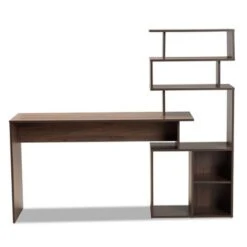 Foster Wood Storage Desk With Shelves Walnut/Brown - Baxton Studio