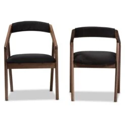 Set Of 2 Wendy Midcentury Modern Velvet And Walnut Wood Finishing Dining Chairs Dark Gray/ Brown - Baxton Studio