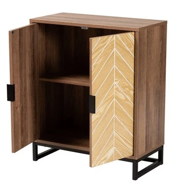 Josephine Two-Tone Wood And Metal 2 Door Storage Cabinet Walnut Brown/White/Black - Baxton Studio 4 Josephine Two-Tone Wood And Metal 2 Door Storage Cabinet Walnut Brown/White/Black - Baxton Studio - Image 2