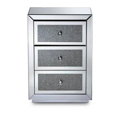 Talan 3 Drawers Mirrored Nightstand - Baxton Studio 4 Talan 3 Drawers Mirrored Nightstand - Baxton Studio - Image 2