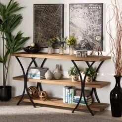 Terrell Wood And Metal Console Table Brown - Baxton Studio -Home Furniture Shop-Baxton Studio GUEST 7218c9f7 3f5a 459e b9c9 acb2196d096f