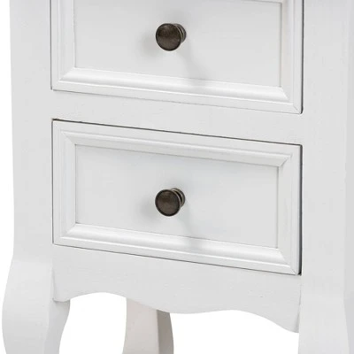 Caelan Wood 2 Drawer Nightstand White - Baxton Studio 9 Caelan Wood 2 Drawer Nightstand White - Baxton Studio - Image 7