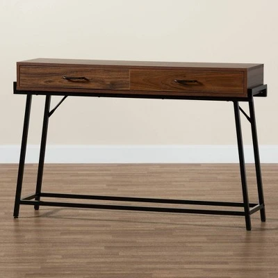 Eivor Wood And Metal 2 Drawer Console Table Walnut Brown/Black - Baxton Studio 10 Eivor Wood And Metal 2 Drawer Console Table Walnut Brown/Black - Baxton Studio - Image 8