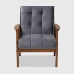 Asta Velvet Upholstered Wood Armchair - Baxton Studio