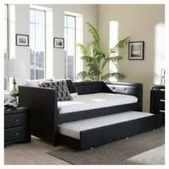 Frank Modern And Contemporary Faux Leather Button - Tufting Sofa Daybed With Roll - Out Trundle Guest Bed - Twin - Baxton Studio 15 Frank Modern And Contemporary Faux Leather Button - Tufting Sofa Daybed With Roll - Out Trundle Guest Bed - Twin - Baxton Studio -Home Furniture Shop-Baxton Studio GUEST 74ffed9a 880e 4a12 9587 e214e31cea66