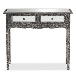 Wycliff Metal And Mirrored Glass 2 Drawer Console Table Dark Gray/Silver - Baxton Studio -Home Furniture Shop-Baxton Studio GUEST 7562ce0e e55a 42a7 9d29 d1935908dc5c
