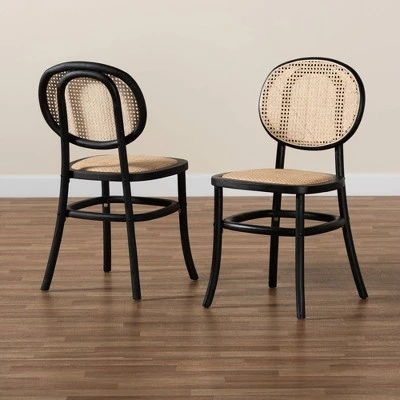2pc Garold Woven Rattan And Wood Cane Dining Chair Set - Baxton Studio 9 2pc Garold Woven Rattan And Wood Cane Dining Chair Set - Baxton Studio - Image 7