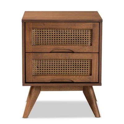 Barrett Wood And Synthetic Rattan 2 Drawer Nightstand Walnut Brown - Baxton Studio 4 Barrett Wood And Synthetic Rattan 2 Drawer Nightstand Walnut Brown - Baxton Studio - Image 2