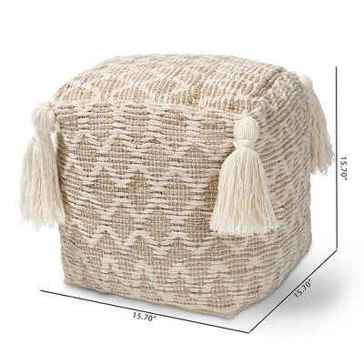Noland Handwoven Moroccan Inspired Pouf Ottoman Natural/Ivory - Baxton Studio 3 Noland Handwoven Moroccan Inspired Pouf Ottoman Natural/Ivory - Baxton Studio