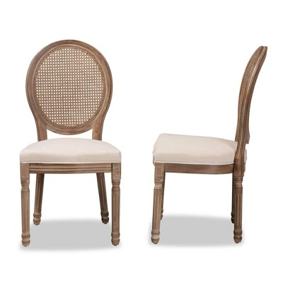 Set Of 2 Louis Fabric Upholstered With Rattan And Wood Dining Chairs Beige/Brown - Baxton Studio 5 Set Of 2 Louis Fabric Upholstered With Rattan And Wood Dining Chairs Beige/Brown - Baxton Studio - Image 3