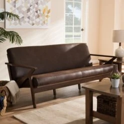 Bianca Mid-Modern Walnut Wood Distressed Faux Leather 3 Seater Sofa Dark Brown - Baxton Studio -Home Furniture Shop-Baxton Studio GUEST 769bcb42 1864 42ac b08e 59e88ce4f6cb