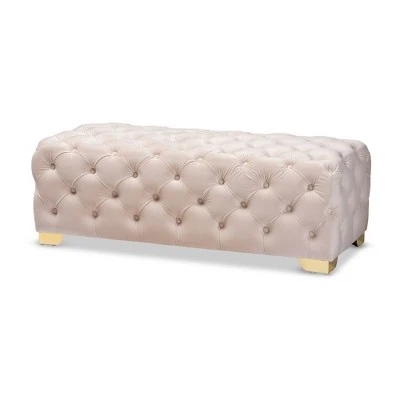 Avara Velvet Button Tufted Bench Ottoman - Baxton Studio 11 Avara Velvet Button Tufted Bench Ottoman - Baxton Studio - Image 9