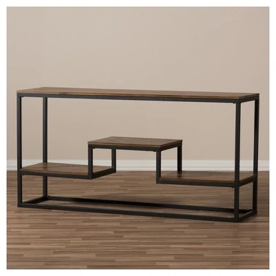 Doreen Rustic Industrial Style Antique Textured Finished Metal Distressed Wood Console Table - Black - Baxton Studio 5 Doreen Rustic Industrial Style Antique Textured Finished Metal Distressed Wood Console Table - Black - Baxton Studio - Image 3