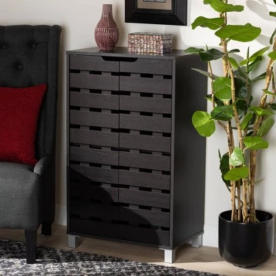 2 Door Ernest Brown Wood Shoe Storage Cabinet Dark Brown - Baxton Studio 8 2 Door Ernest Brown Wood Shoe Storage Cabinet Dark Brown - Baxton Studio - Image 6