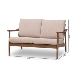 Venza Mid-Modern Walnut Wood Fabric Upholstered 2 Seater Loveseat Light Brown - Baxton Studio -Home Furniture Shop-Baxton Studio GUEST 7835925c 9b0c 4a84 adac 23c3aeba3540